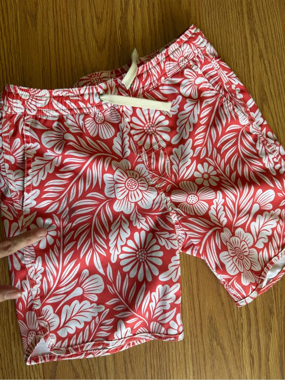🟢3/$15 🌺 Fair Harbor Boys Size S Soft Floral Swim Shorts | Red White Hawaiian Pr